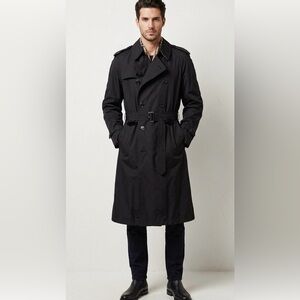 Vintage Burberrys of London Mens Black Trench Coat Nova Check Lining 42L EUC